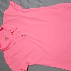 LILLY PULITZER luxletic Pink Polo Shirt with Gold Buttons